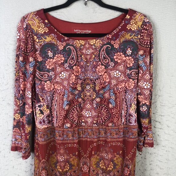 Soft Surroundings Dress Womens Medium Red Boho Paisley Floral Maxi 3/4 Sleeve - Picture 16 of 16
